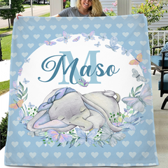 Sleeping Baby Elephant - Name Customized Baby Elephant Kids Blanket - Gift for Kids