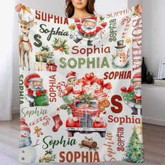 Personalized Children's Christmas Blanket - Cute Santa Claus Snowman Blanket - Christmas Gift for Family