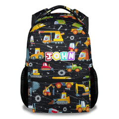 Custom Construction Preschool Backpack for Boys, Personalized 16" Truck Excavator Backpacks for Children Boys Students, Cute Patterrn Lightweight Bookbag for School