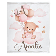 Free shipping✈️Personalized Balloon Bear Baby Name Blanket