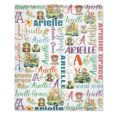 Free shipping✈️Personalized Baby Girls Blanket - Customizable Name Art Safari Theme Blanket