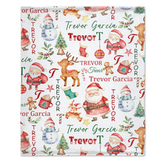 Name Custom Personalized Santa Claus Reindeer Snowman Christmas Blanket Home Decor Christmas Gifts For Kids Family Friends