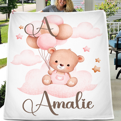 Free shipping✈️Personalized Balloon Bear Baby Name Blanket