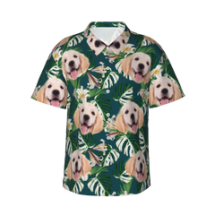 Personalized Hawaiian Shirt with Custom Face, Leaves and Flamingo Button Down Shirts