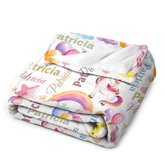 Free shipping✈️Personalized Unicorn Blanket for Baby Girl, Custom Name Rainbow Balloon Pattern Throw