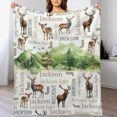 Free Shipping✈️Personalized Woodland Deer Name Pattern Baby Blanket