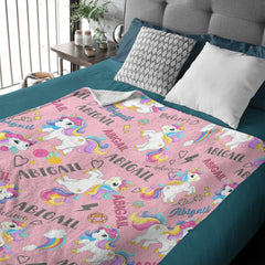 Free shipping✈️Personalized Black Pink Funny Unicorn Custom Name Blanket for Girls