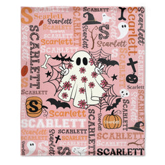 Cute Pink Ghost - Halloween Name Custom Personalized Decorative Blanket - Gift for Girls and Boys