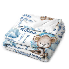 Free shipping✈️Personalized Blue And Pink Bear Cloud Name Blanket