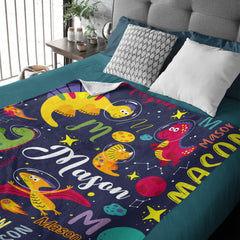 Free shipping✈️Personalized Outspace Dinosaur Blanket for Boys, Custom Name Blanket