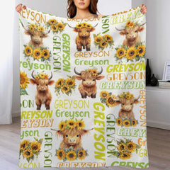 Free shipping✈️Personalized Daisy Highland Cow Baby Blanket with Name