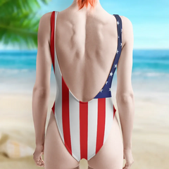 Personalized American Flag Photo Beach One-Piece Bathing Swimsuit For Women,Gift For Wife