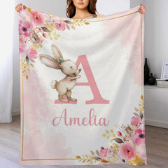 Free shipping✈️Personalized Baby Blanket with Name, Pink Bunny