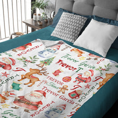 Name Custom Personalized Santa Claus Reindeer Snowman Christmas Blanket Home Decor Christmas Gifts For Kids Family Friends