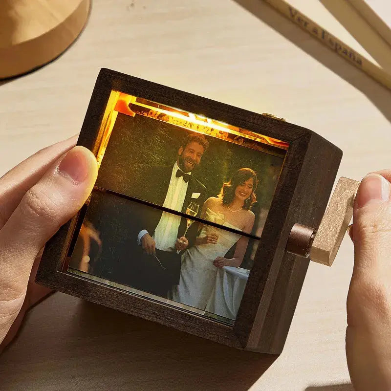 Custom Flipbook Frame with Light – Hand-Cranked Detachable Photos Animation Box, Auto 24-Frame Capture from Video – Unique Anniversary Gift