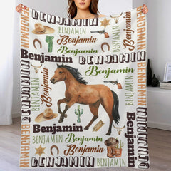 Free shipping✈️Personalized Brown Horse Denim Customized Name Blanket