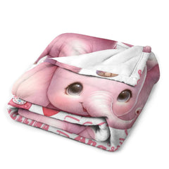 Free shipping✈️Personalized Cute Pink Elephant Gift Name Blanket