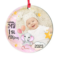 My First Christmas Elephant - Personalized Photo Acrylic Ornament