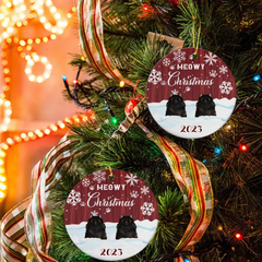 Personalized Custom Circle Ceramic Christmas Ornament For Cat Lovers - Meowy Christmas