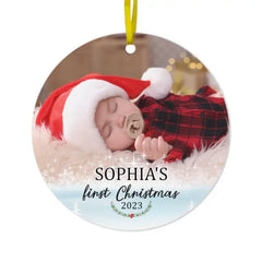 Baby's First Christmas - Personalized Custom Round Shaped Photo Christmas Ornament