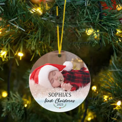 Baby's First Christmas - Personalized Custom Round Shaped Photo Christmas Ornament