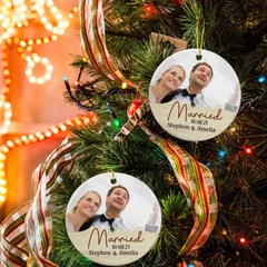 Personalized Custom Round Shaped Ceramic Photo Christmas Ornament - Gift For Couple, Husband Wife, Anniversary, Wedding, Marriage Gift, Christmas Gift