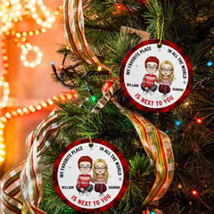 Personalized Custom Couple Ceramic Round Shaped Ornament - Christmas Gift - The Best Thing I've Ever Found