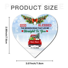 Love Couple Red Truck Christmas Heart Ornament