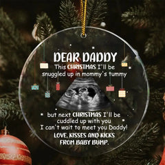 Custom Photo Baby Bump To Daddy, Mommy - Christmas Gift For New Parents - Personalized Circle Acrylic Ornament