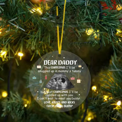 Custom Photo Baby Bump To Daddy, Mommy - Christmas Gift For New Parents - Personalized Circle Acrylic Ornament