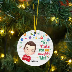 Too Cute For The Naughty List Granddaughter Grandson Circle Ornament