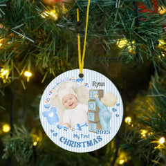 Personalized Newborn Gift Baby First Xmas Photo Acrylic Circle Ornament