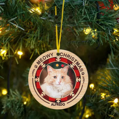 Merry Woofmas Meowy Christmas - Personalized Custom Round Shaped Photo Christmas Acrylic Ornament -  Gift For Pet Lovers