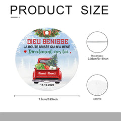 French Love Couple Red Truck Christmas Circle Ornament