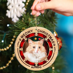 Merry Woofmas Meowy Christmas - Personalized Custom Round Shaped Photo Christmas Acrylic Ornament -  Gift For Pet Lovers