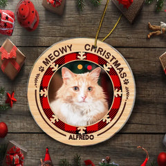 Merry Woofmas Meowy Christmas - Personalized Custom Round Shaped Photo Christmas Acrylic Ornament -  Gift For Pet Lovers