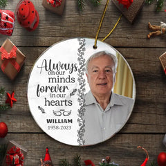 Custom Photo You'll Be Forever In Our Hearts - Memorial Personalized Round Shaped Acrylic Ornament - Christmas Gift, Sympathy Gift