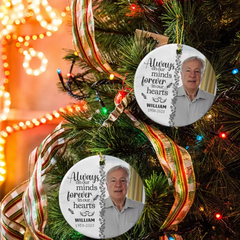 Custom Photo You'll Be Forever In Our Hearts - Memorial Personalized Round Shaped Ceramic Ornament - Christmas Gift, Sympathy Gift