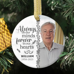 Custom Photo You'll Be Forever In Our Hearts - Memorial Personalized Round Shaped Ceramic Ornament - Christmas Gift, Sympathy Gift