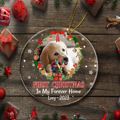 First Christmas In My Forever Home - Custom Photo Acrylic Ornament For Pet Lovers