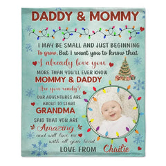 Custom Photo Personalized Baby Blanket - Dear Mommy And Daddy Family