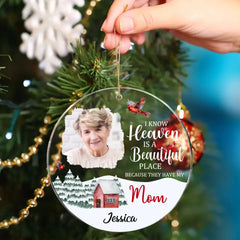 Personalized Memorial Photo - Red Farmhouse Christmas Acrylic Ornament