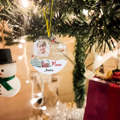 Personalized Memorial Photo - Red Farmhouse Christmas Acrylic Ornament