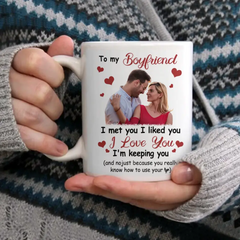 Personalized Photo Mug For Couple - I Met You, I Liked You, I Love You