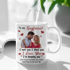 Personalized Photo Mug For Couple - I Met You, I Liked You, I Love You