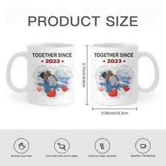 Couple Spouse Custom Photo Personalized White Mug - Together Since Stone Heart