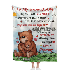 Personalized Name Blanket - To My Grandson Blanket, Bear Blanket, Mother Day Gift Blanket