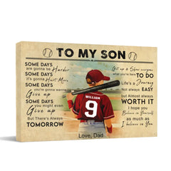 Custom Personalized To My Son Baseball Canvas Wall Art - Canvas with custom Name, Number, Appearance & Landscape, Vintage Style, Sport Gifts For Son