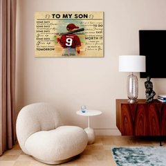 Custom Personalized To My Son Baseball Canvas Wall Art - Canvas with custom Name, Number, Appearance & Landscape, Vintage Style, Sport Gifts For Son