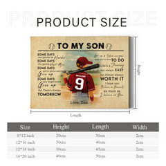 Custom Personalized To My Son Baseball Canvas Wall Art - Canvas with custom Name, Number, Appearance & Landscape, Vintage Style, Sport Gifts For Son